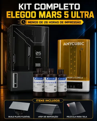 Kit impressão 3D: Elegoo Mars 5 Ultra + Wash and cure + 3kg Resina + Outros