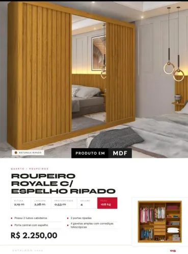 Roupeiro Royale com espelho ripado