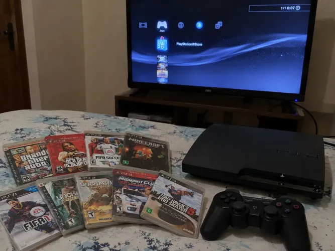 PS3 Slim Desbloqueado 465GB - Excelente Estado
