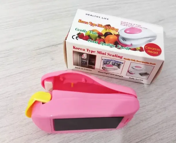 Selador de Embalagens Portátil Rosa e Amarelo