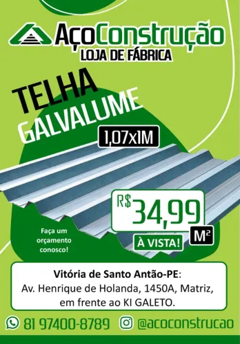 TELHA GALVALUME. OFERTA IMPERDÍVEL!