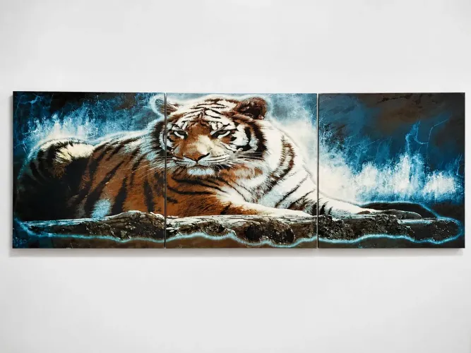 Quadro Decorativo Tigre 3 Peças Grande - Moderno e Belo