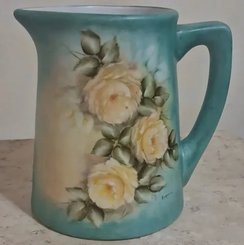 JARRA PORCELANA ALEMÃ DP PINTADA Á MÃO VINTAGE.ROBUSTA E PESADA