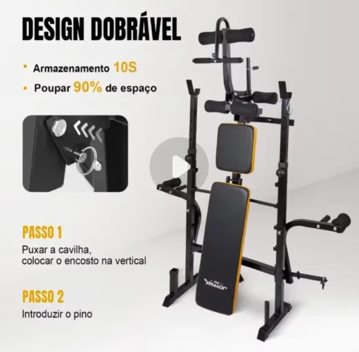 Estação de musculação completa nova e dobrável + 4 anilhas de 5kilos