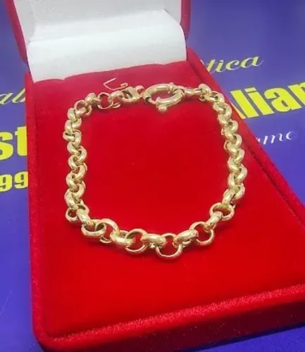 Pulseira Português Elos Ouro 18 Kilates Peso 5.99 Gramas 4.99 mm 20 Cm Fecho Boia 8 mm Oca