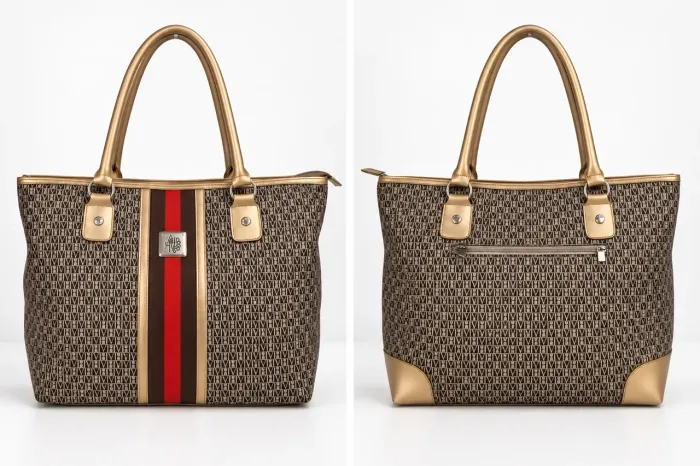 Bolsa Tote Monograma com Faixa Web e Dourado