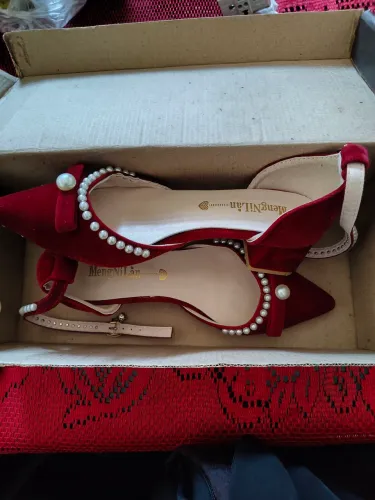 Sapato de Veludo Vermelho 35