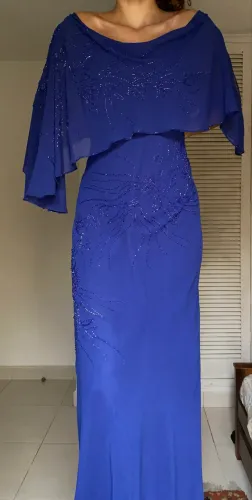 vestido de festa bordado azul vintage