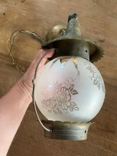 Luminária vintage latão e vidro