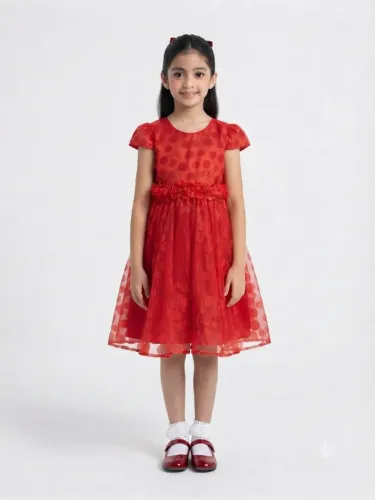 Vestido Infantil Festa Vermelho Tule Poá Princesa Luxo