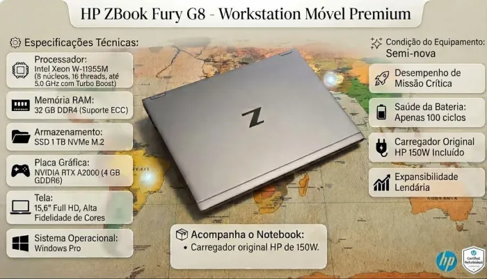 Zbook fury g8 XEON 11ª GERAÇÃO 32GB RAM 1TB SSD
