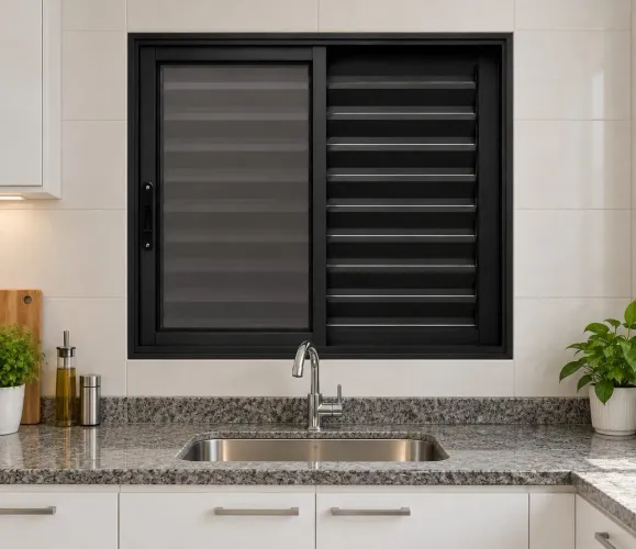 JANELA DE ALUMÍNIO PRETO VENEZIANA 1.00X1.00 3 FOLHAS - SUPER PROMOÇÃO 