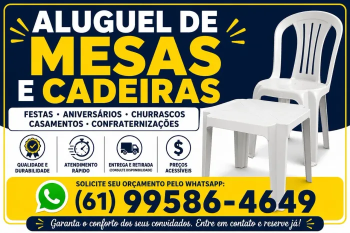Mesas e cadeiras aluguel 