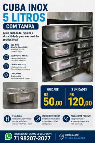 CUBA INOX 5 LITROS COM TAMPA