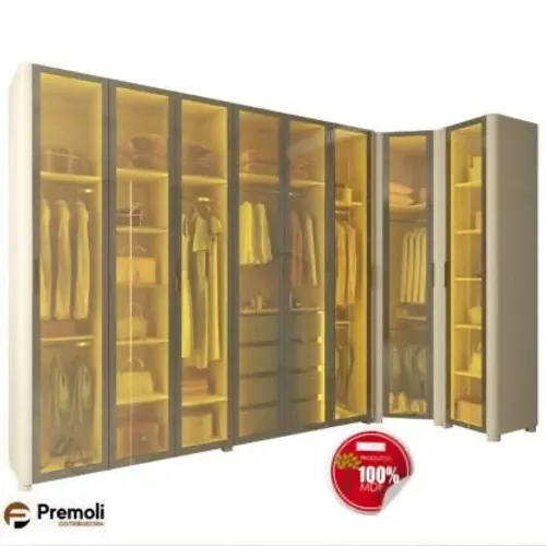 Guarda roupa com porta transparente e com led