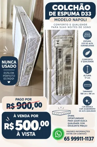 Colchão de Espuma D33 Napoli 188x88 cm - Novo, Nunca Usado