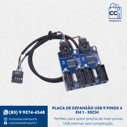 Placa de Expansa?o USB 9 Pinos 4 em 1 - 30cm