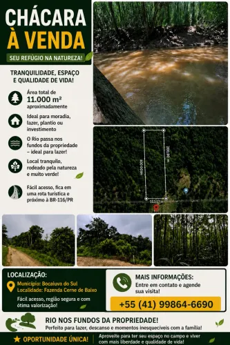 Chácara à venda em Bocaiuva do Sul com rio 8.575m² | Natureza e tranquilidade