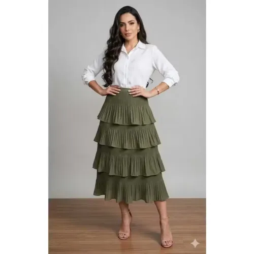Saia plissadas verde militar barata