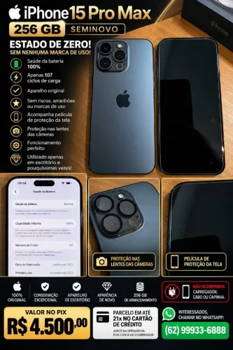Iphone 15 pro max 256gb (bateria 100%)