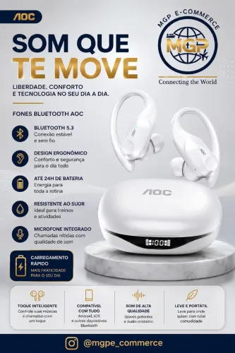 Fone de Ouvido Bluetooth AOC Sem Fio