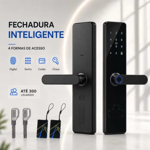 Fechadura Digital 4 em 1 com Biometria, Senha, Cartão e Chave