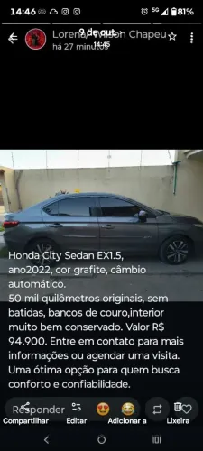 Honda City Sedan EXL 1.5 Flex 16V 4P Aut. 2022