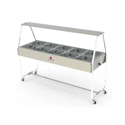 Self service inox Pro gás 10 cubas com tampas de vidro,