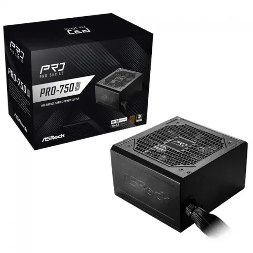 Fonte ASRock Pro, 750W, 80 Plus Bronze, ATX 3.1, PCIe 5.1, PFC Ativo, Preto, 12x 38,58
