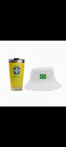 Kit Torcedor Hexa: Copo Térmico 473ml + Chapéu Bucket Brasil