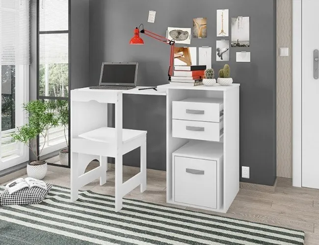 Mesa Office c Cadeira F128 Branco Até 12x