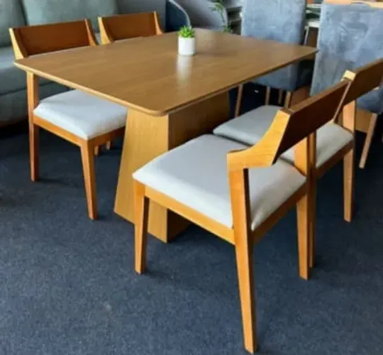 mesa de jantar retangular 120x90 sem vidro cadeiras em madeira