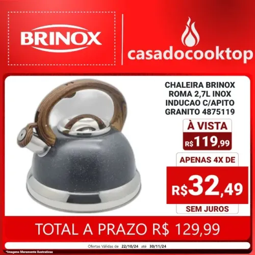 Chaleira Brinox Roma 2,7L Inox Indução c/ Apito Granito 4875119