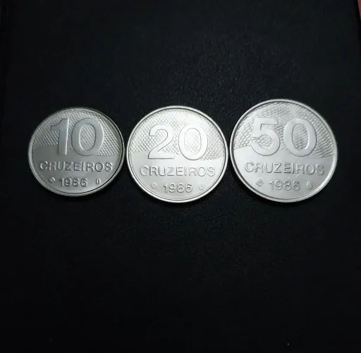 Pack 3 moedas 10, 20 e 50 Cruzeiros 1986, menor tiragem