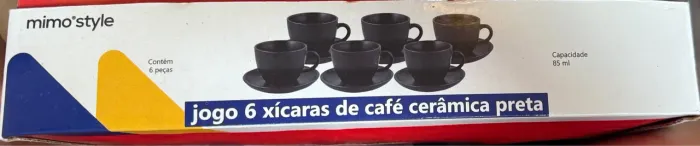 Jogo 6 xícaras de café cerâmica preta mimo style