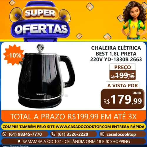 CHALEIRA ELETRICA BEST 1,8L PRETA 220V YD-1830B 2663