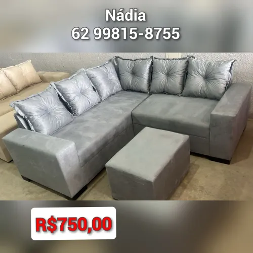 Sofá de canto cinza com puff - R$750,00