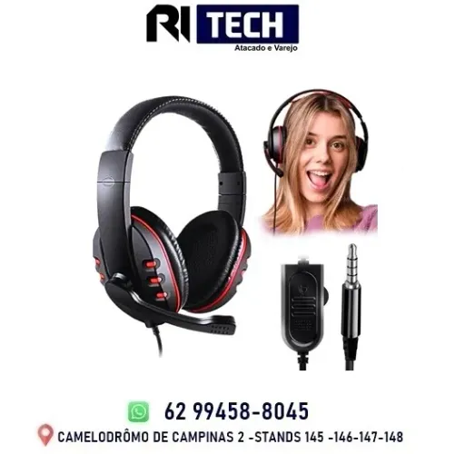 Fone De Ouvido Headset Gamer Preto Tipo Concha Com Microfone Integrado Entrada Plug P3 