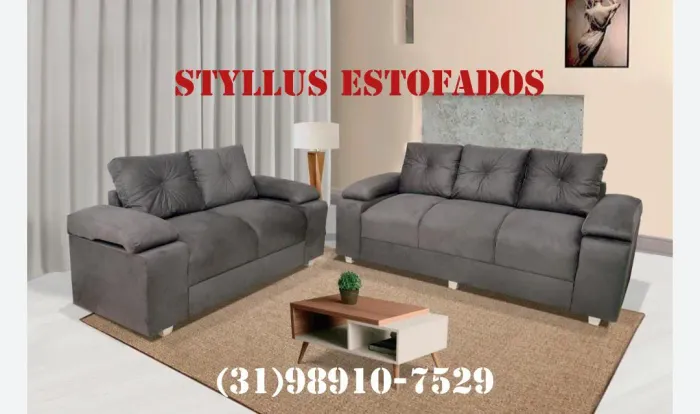 Sofá Estofado Cinza Confortável e Elegante