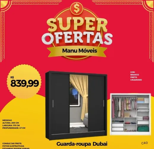 Guarda-Roupa Dubai 1.79m 3 portas de correr / pague na entrega 