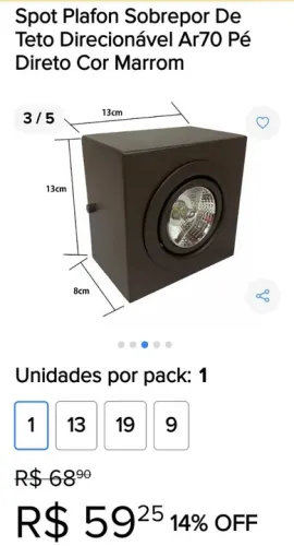 Spot Plafon Sobrepor Teto Direcionável Ar70 Pé Direto Marrom