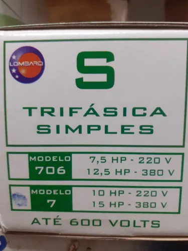 Motor Trifásico Simples Lombard 7,5 - 15 H. Caixa co. 6, por milP