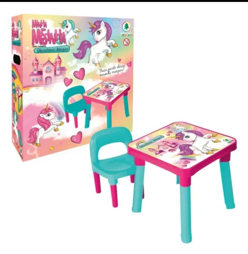 Mesa e Cadeira Infantil Unicórnio Para Atividades - Aceitamos Cartão