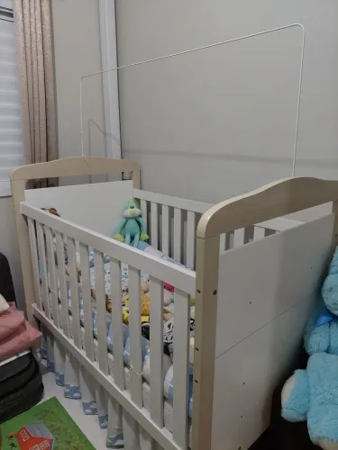 Berço Cama Infantil Branco com Grade e Dossel