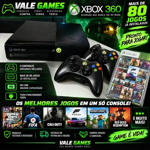 Xbox 360 + 80 Jogos + 2 Controles | Pronto pra Jogar