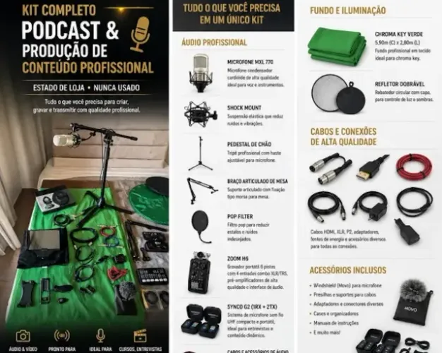 Kit Profissional de Podcast e Produção de Conteúdo - Novo