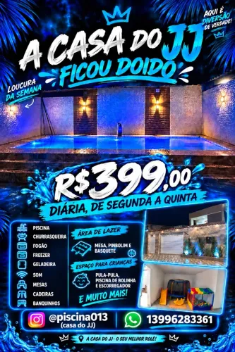Área de Lazer para Alugar com Piscina e Churrasqueira - Casa do JJ