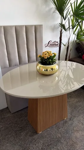 Mesa de Jantar Oval Luxo com Vidro Laqueado Entrega Rápida e Gratis em Fortaleza