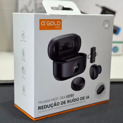Microfone Lapela sem fio 2 em 1 tipo c Lightning duplo redondo com imã case recarregável 