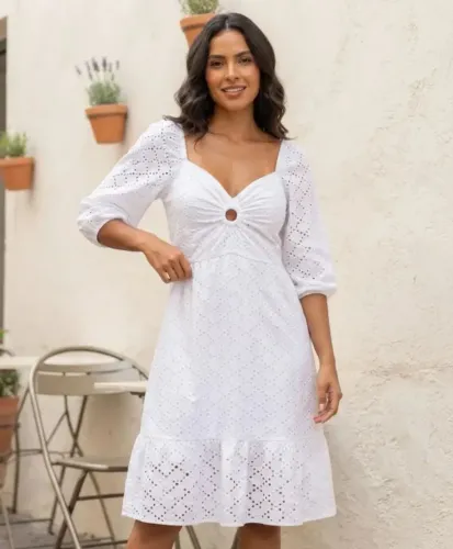 Vestido Laise Manga Bufante C/ Forro. Tamanho G
